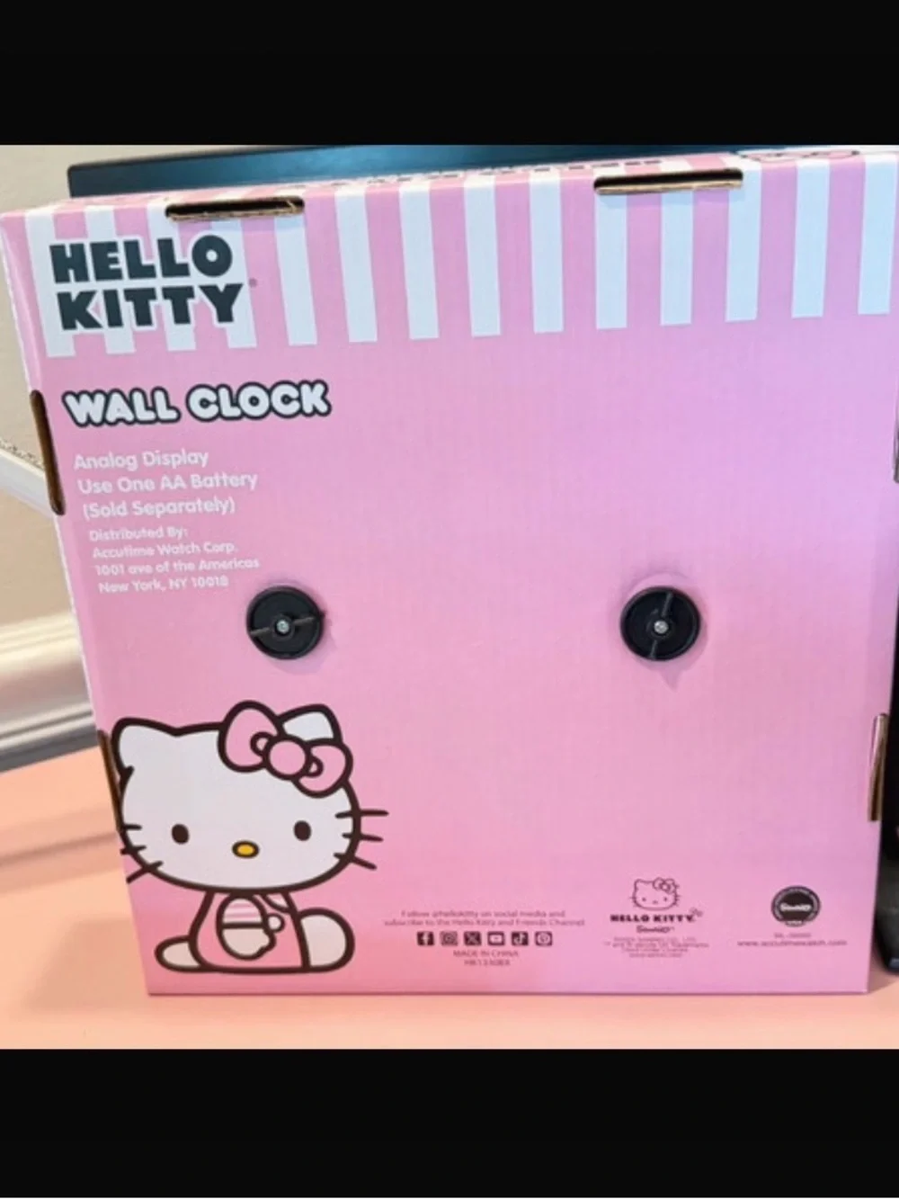 Hello Kitty Pink and White Striped Wall Clock